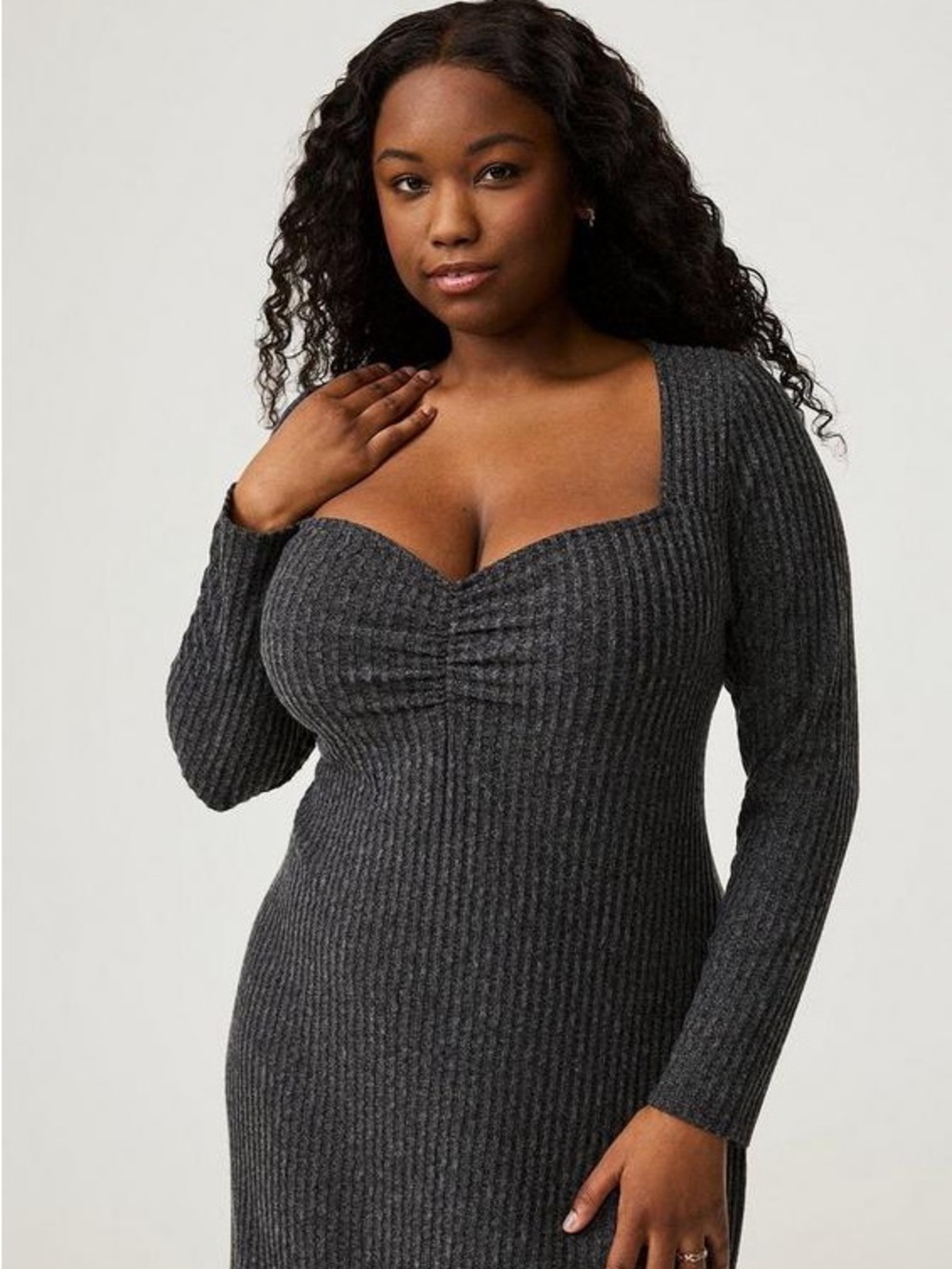 TORRID Charcoal Ribbed Column Tea Length Dress